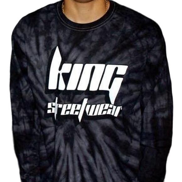 King Streetwear The Wave Tee Crew Neck Long Sleeve Tie Dye Cotton Black Large - Picture 1 of 6